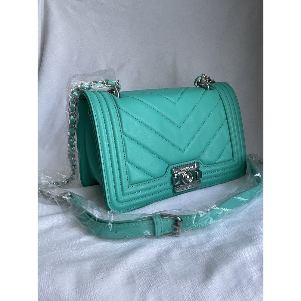 Badgley Mischka Quilted Crossbody Bag Teal Turquoise Vegan Leather Silver NWT